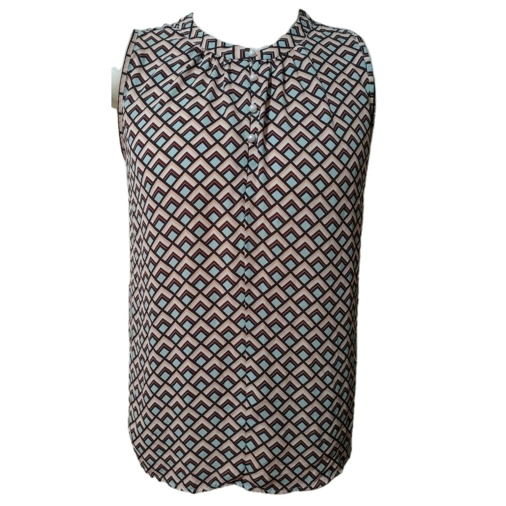 LOFT Blouse Top Sleeveless Women's Size L Buttons Pleats  Lightweight  Business